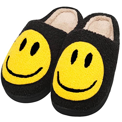 Smile Face Slippers for Women and Men, Retro Comfy Warm Soft Fuzzy Plush Slip-On House Shoes Funny Cute Happy Smile Home Winter Warmies Pillow Cloud Memory Foam Fluffy Slipper for Indoor & Outdoor