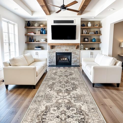 4x12 Washable Hallway Runner Rug: Soft Kitchen Rug Non Slip Rug Runner with Rubber Backing for Living Room Bedroom Non Shedding Farmhouse Carpet Runner Rug (Beige, 4x12)