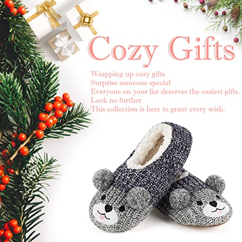 Image of The Metluks Cute Animal House Slippers, Warm Fuzzy Slipper Socks with Grippers Non Slip, Cozy Funny Gifts