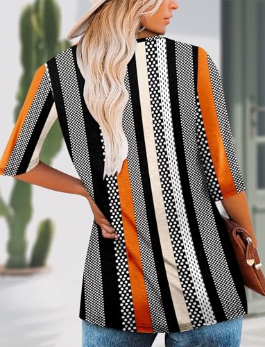 KISSMODA Tunic Tops for Women Loose Fit Dressy Round Neck Pleated 3/4 Length Sleeve Spring Tops