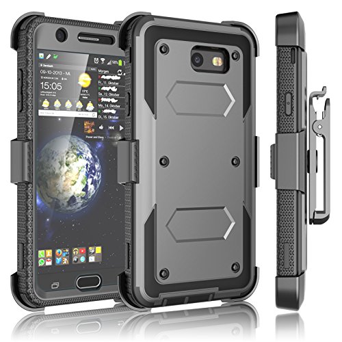 Tekcoo Galaxy J7 Sky Pro Case, Tekcoo Galaxy J7 V/J7V/J7 Perx Holster Clip, [TShell] [Built-in Screen] Locking Secure Swivel Belt Kickstand Phone Cover Full Body Case Cover for Samsung J7 2017 [Gray]