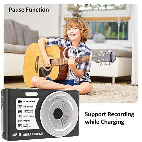 Toiauaha 4K Digital Camera, 48Mp Point And Shoot Camera For Kids, Teens, Beginners, 16X Digital Zoom, Auto Focus Vlogging Camera, 2.8 Inch Screen, 2 Batteries, 32Gb Sd Card (Black) #TOP3