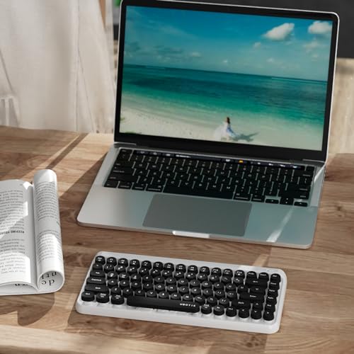 Image of UBOTIE Portable Bluetooth Colorful Computer Keyboards, Wireless Mini Compact Retro Typewriter Flexible 84Keys Design Keyboard (Black-White)