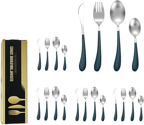 cathyladi Juego de cubiertos de 20 piezas para 5 cubiertos de acero inoxidable, con acabado de espejo, apto para lavavajillas