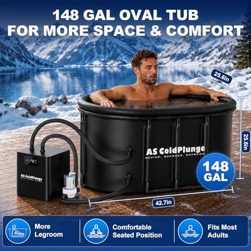 Image of AS ColdPlunge 1 /3 HP Ice Bath Chiller & 148 Gal Oval Cold Plunge Tub Kit