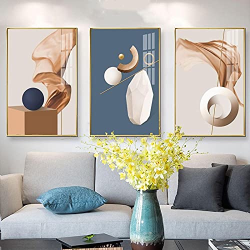 Toile art mural abstrait pour décoration moderne de salon chaleureux x3