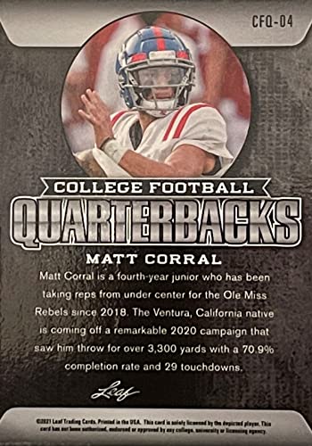 2021 Leaf Metal Matt Corral Licensed, Authentic Football College Rookie Card - Silver Wave Parallel - Print Run Of Only 90 Cards Per Leaf - Ole Miss #TOP1