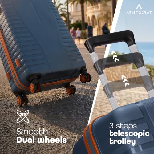 Image of Aristocrat Airpro-Max 77.5 cm Check-in Large Size Trolley Bag, Lightweight Polypropylene Case Luggage with 8 Wheels, Combination Lock, Travel-Friendly, 3-Yr International Warranty, Spanish Blue