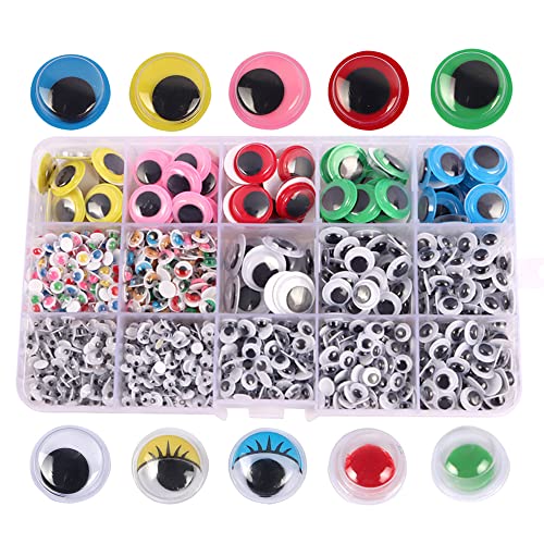 WSNDM 1500 Pièces Yeux Mobiles Auto Collants, Ronde en Plastique Autocollant Wobbly Googly Wiggle Eyes, avec Cils, pour DIY Craft Scrapbooking Accessoires, Fabrication de Poupées Cover
