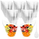 STARVAST 150PCS Disposable Clear Plastic Dessert Cups, with Tasting Spoons, Appetizer Cups, Yogurt Parfait Bowls for Party Supplies Desserts Buffet Catering Chocolate Food Display (7 oz)