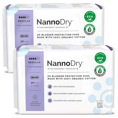 Image of Incontinence Pads for Women - 100% Organic Cotton Postpartum Pads, Pregnancy, Menopause, Bladder Leak Control - High Absorbency, Breathable, Unscented, Unisex - Regular (2 Pack, 40 Count)