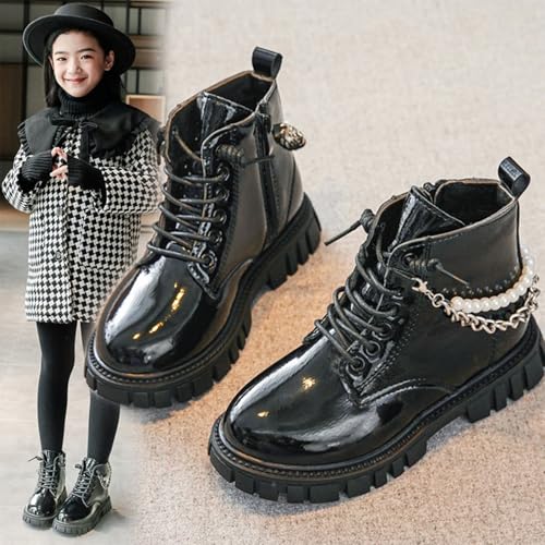IWIHMIV Girls' Boots Girls Riding Boots Short Boots Riding Boots Leather Boots Girls Ankle Boots Kid Boots Kids Lace Up Zip Boots3