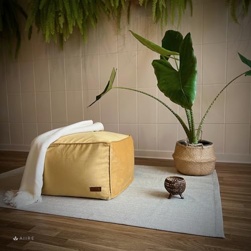 Miniatura 8 de Aiire Puff Reposapies De Terciopelo Persa - 50x50x35 Puf Cuadrado Moderno Para Sillon - Taburete Reposa Pies Xxl Para Sofa Salon - Decoracion Habitación Adolescente O Bean Bag Chair Amarillo