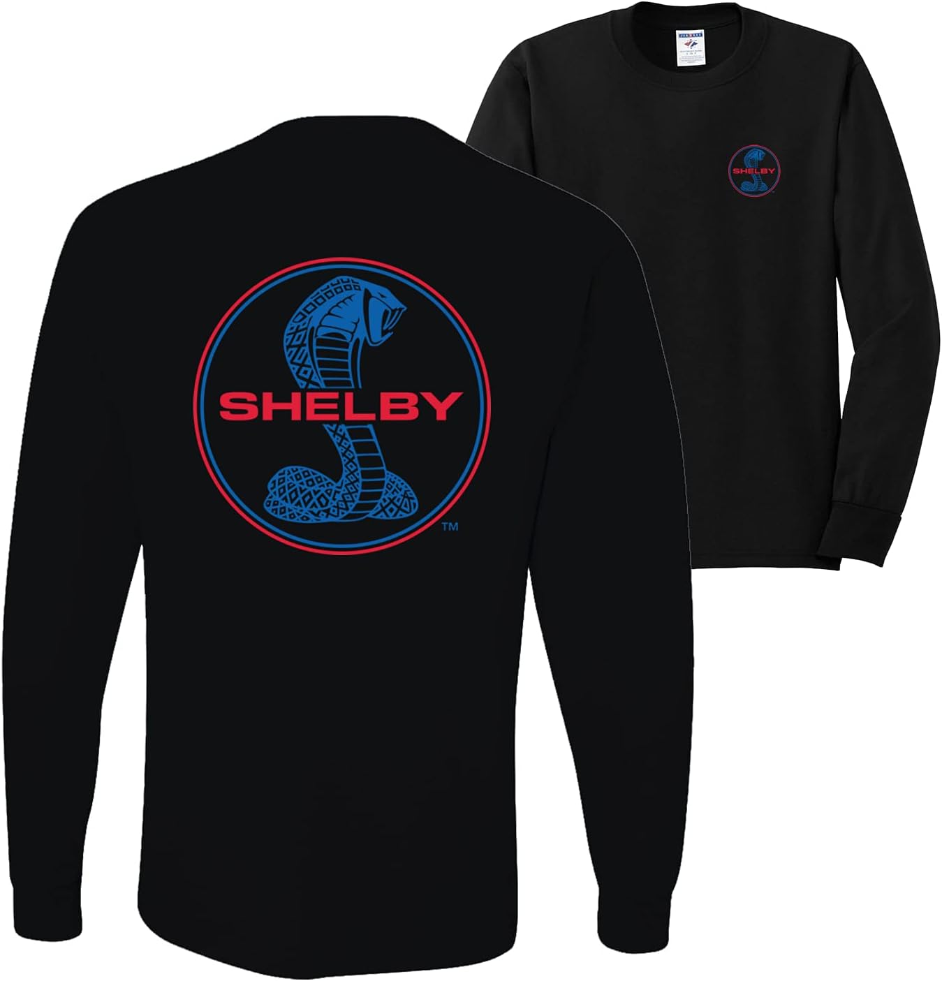 Shelby Cobra USA Logo Emblem Powered by Ford Motors Cars and Trucks Front and Back Mens Long Sleeve Shirt