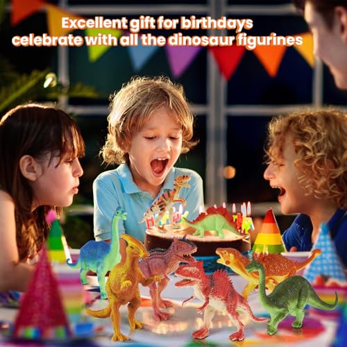 Dinosaur Toy Set for Kids 3-7 - 14 Realistic Figures with Storage Box & Learning Booklet