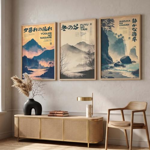 Image of kotart Japanese City View Art Posters with Frame | Aesthetic Japanese Art Framed Poster for Bedroom Living Room Gaming Room Wall Decor Set Of 3 (13X17 inch)