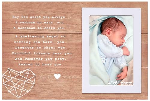 Image of NZY Unique Godchild Baptism Gift,Christening Gift for Godson Goddaughter,Dedication Present,Blessing Picture Frame from Godmother Godfather Godparent,Wooden Photo Frame