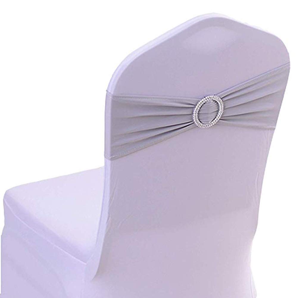 Half Flower Bridal Spandex Chair Band 25 Pcs Silver Spandex Chair Sashes with Buckle Slider Wedding Banquet Party Event Decoration Chair Bows Ties