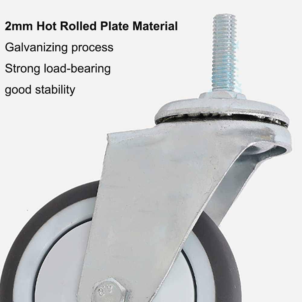 75 mm gumowe kółka skrętne z hamulcem, kółka meblowe do dużych obciążeń, nośność 130 kg, gwint M8 x 25 mm, zestaw 4 szt., ciche kółka zapewniają łatwą mobilność, rozmiar 3 cale