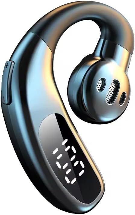 Black Single Ear Bluetooth Headset Business, ENC Noise Cancelling, LED Power Display, DIT Sound Technology, Adjustable Earhook Left Right Universal for Office Driving Gym