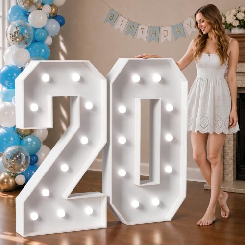 Image of Marquee Numbers 4 Feet Tall Big Light Up Numbers 20th Birthday Decorations Women Men Graduation Decorations 2025 White Anniversary Party Decor Large Cardboard Prop Backdrop Sign 20 | Cool White Light, Large 20th Anniversary Party Decor, Big Stable Sign, Assembly Required, Foam Board 40 Pcs Accessory Set
