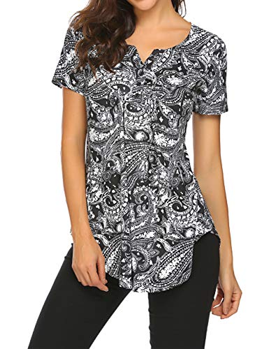 Halife Womens Plus Size Tops Casual Short Sleeve T-Shirt Blouses Floral Summer Tunic Tops For Leggings 3X Multi Black #TOP2