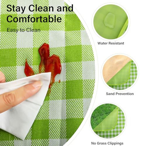 YU-FENG-Green-Plaids-Picnic-Blankets-Waterproof-Foldable-Outdoor-Beach-Blanket-Lightweight-Handbag-Spring-Summer-Camping-Blanket-40x60-inch