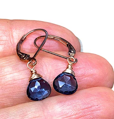 Natural London Blue Topaz Stone Earrings, 14K Gold Fill Leverback Dangles, Jewelry Gift For Woman #TOP7