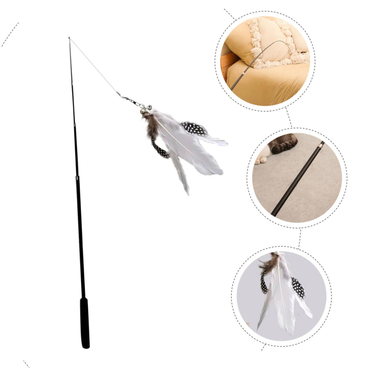 Beavorty 8pièces Canne pour avec Plumes Jouet Téléscopique pour Et Instinct De Chasse