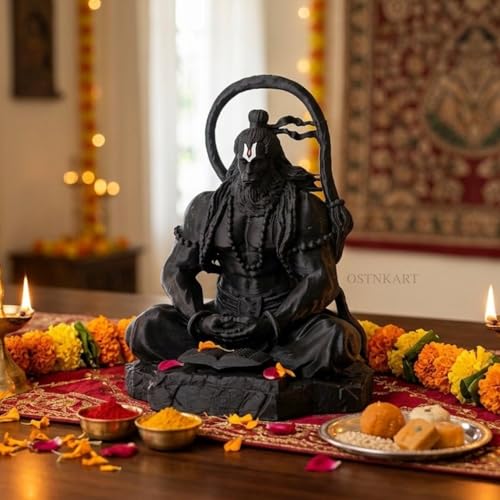 Image of Hanuman Murti - 3.5 Inch Black Polyresin Idol for Car Dashboard, Home & Office Decor - Spiritual Statue for Living Room, Diwali, Birthday & Housewarming Gift