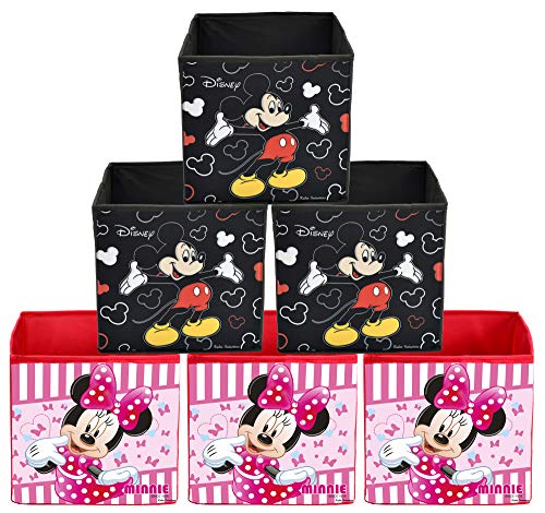 Image of Kuber Industries Disney Print Non Woven Fabric 6 Pieces Foldable Large Size Cloth Storage Box Toy, Books Wardrobe Organiser Cube with Handle (Black & Pink) - KUBMART02390