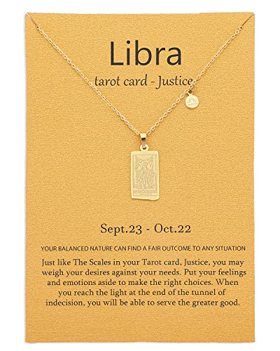 TGOLM 14k Gold Plated Libra Necklace Justice Tarot Card Constellation Jewelry Birthday Gift for Women