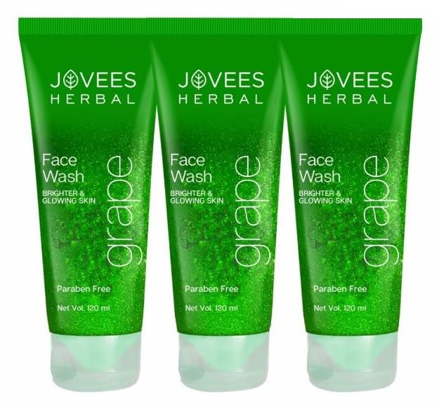 Image of Jovees Herbal Grape Face Wash With & Orange Peel Extracts | For Brighter & Glowing Skin | Reduces Uneven Skin Tone & Fine Lines | For All Skin Types For Men & Women | 120 ml Pack of 3