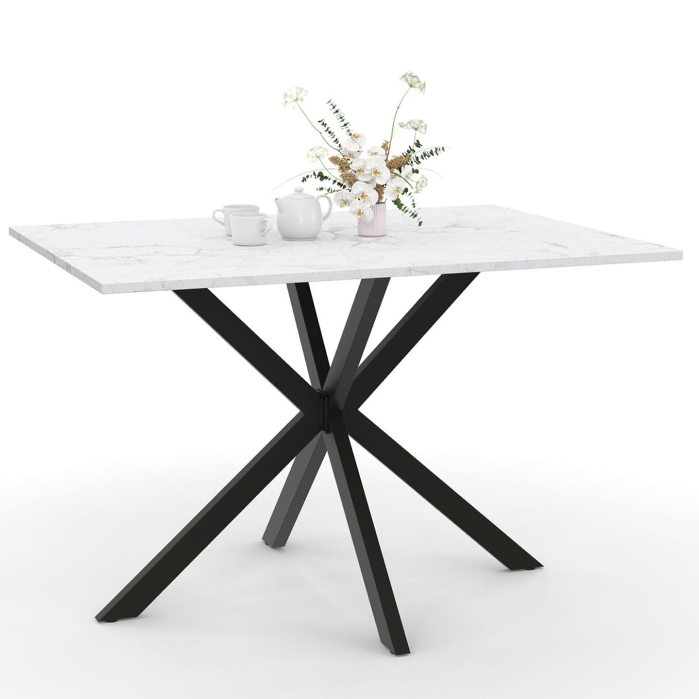 IDMarket - ALASKA Mesa de comedor para 4 personas con efecto mármol blanco y pata de araña de metal 110 cm