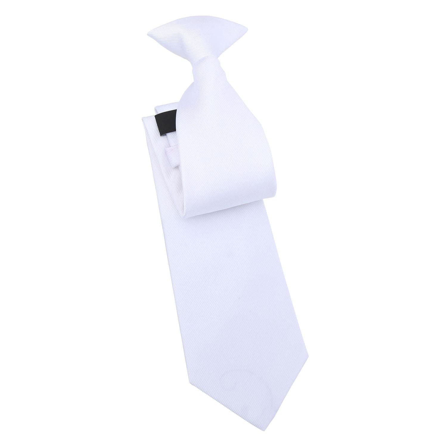 DQT Mens Plain Twill Clip-On Tie - Pre-Tied Necktie - Wedding, Business & Formal - White