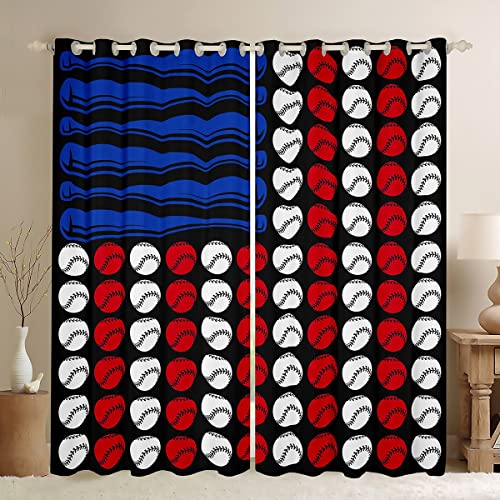 Feelyou Boys Baseball Window Curtains for Bedroom Living Room Baseball Competition Curtains for Kids Teens Men Sports Theme Bat Ball Window Drapes Treatments Red Blue White Decor 42W X 90L,2 Panels