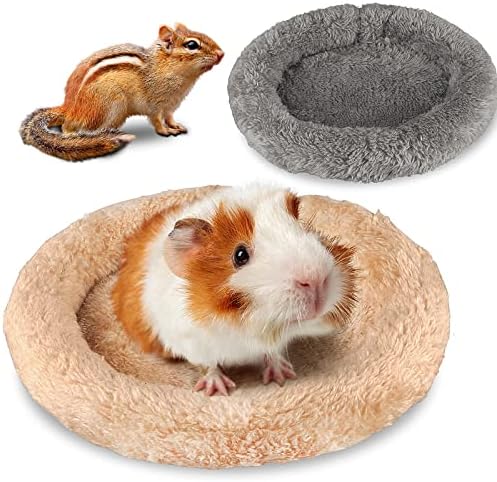 HMBGSFD 2 Pack Guinea Pig Bed, Calming Rats Bed, Round Donut Washable Small Animals Bed, Anti Anxiety Pet Fuzzy Bed for Guinea Pig, Hamster, Ferret, Squirrel, Chinchilla, Turtle and Bearded Dragon