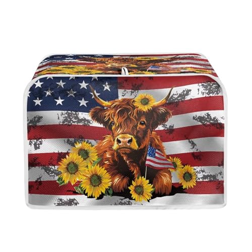 Image of 4 Slice Toaster Dust Cover with Top Hook Kitchen Small Appliance Bread Toaster Oven Dustproof Cover American Flag Highland Cow July 4th Independence Day Decor