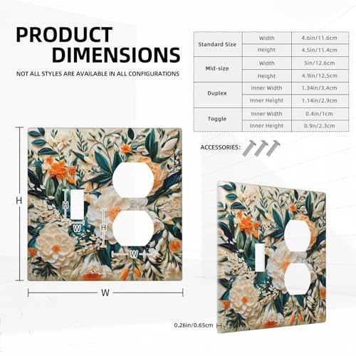 Decorative Outlet Covers Rustic Big Flowers Abstract Floral 2 Gang Wall Plate Cover Single Toggle Duplex Combo Two Switch Light Switch Cover Plate Jumbo Dual GFCI Faceplate