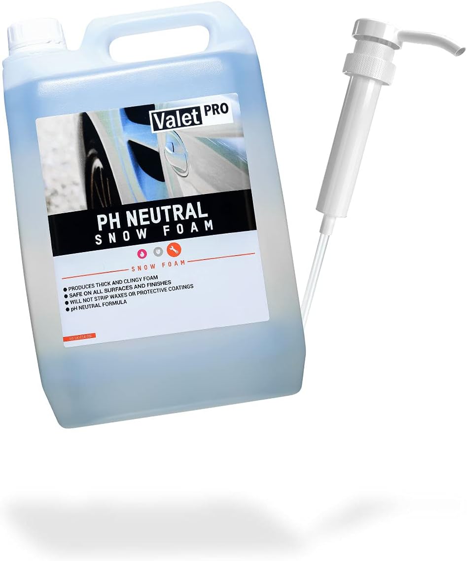 ValetPRO PH Neutral Snow Foam 5L + Dosing Dispenser detailmate Hand Pump for Cans - Very Easy Dose by The Ph Neutral Snow Foam with practical detailmate Dispenser