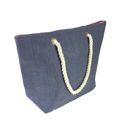 Spacious Navy Anchor Canvas Beach Tote Bag with Metallic Text & Rope Handles – Summer Travel & Poolside Accessory3