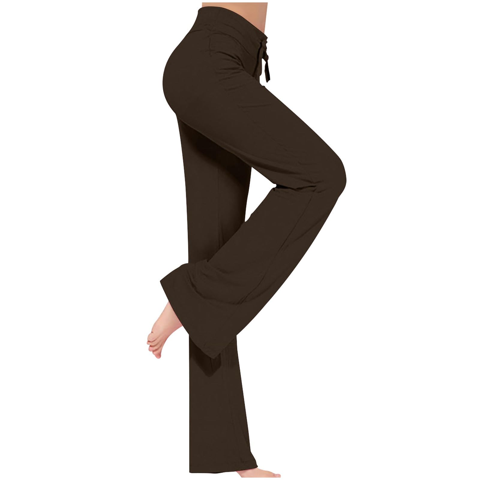Znwerma Flared Leggings Women Yoga Pants for Women High Waisted Drawstring Bootcut Flared Leggings Plain Stretch Bootleg Workout Flares Trousers Running Sport Gym Wear Legging Brown