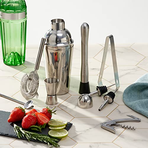 10-delige Cocktailshaker Set met Cocktailboek, Barstamper, Jigger, Barlepel, Kurkentrekker, Zeef, Tang en 2… - Image 3