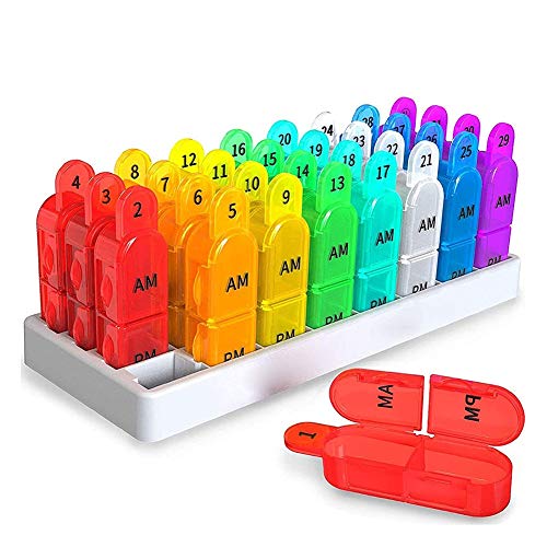 Pilulier Pill Box 2 fois par jour, boîte à médicaments, boîte à pilules 7 jours, boîte à médicaments avec 32 compartiments pour pilules de vitamines, matin de la soirée de midi avec un design ouvert s Cover