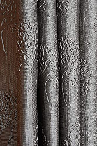 Image of Polyester Premium Tree Design Punching Screen for Home Office | Parda for Living Room Bedroom | Window Curtains 5 feet Long Set of 1 | Eyelet Rings | Grey Curtains
