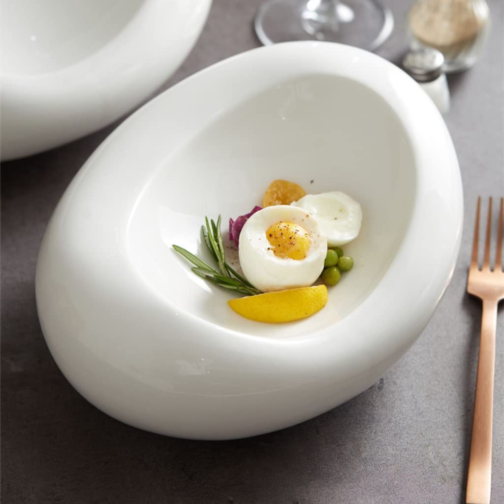 Lot de 4 grandes assiettes en céramique empilables au design moderne pour restaurant, cuisine, salade, plats froids de 22,9 cm