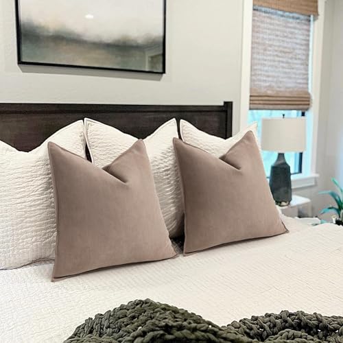 Image of ZWJD Khaki Pillow Covers 18x18 Set of 2 Chenille Throw Pillow Covers with Elegant Design Soft and Luxurious Decorative Throw Pillows for Couch, Bed, and Home Decor