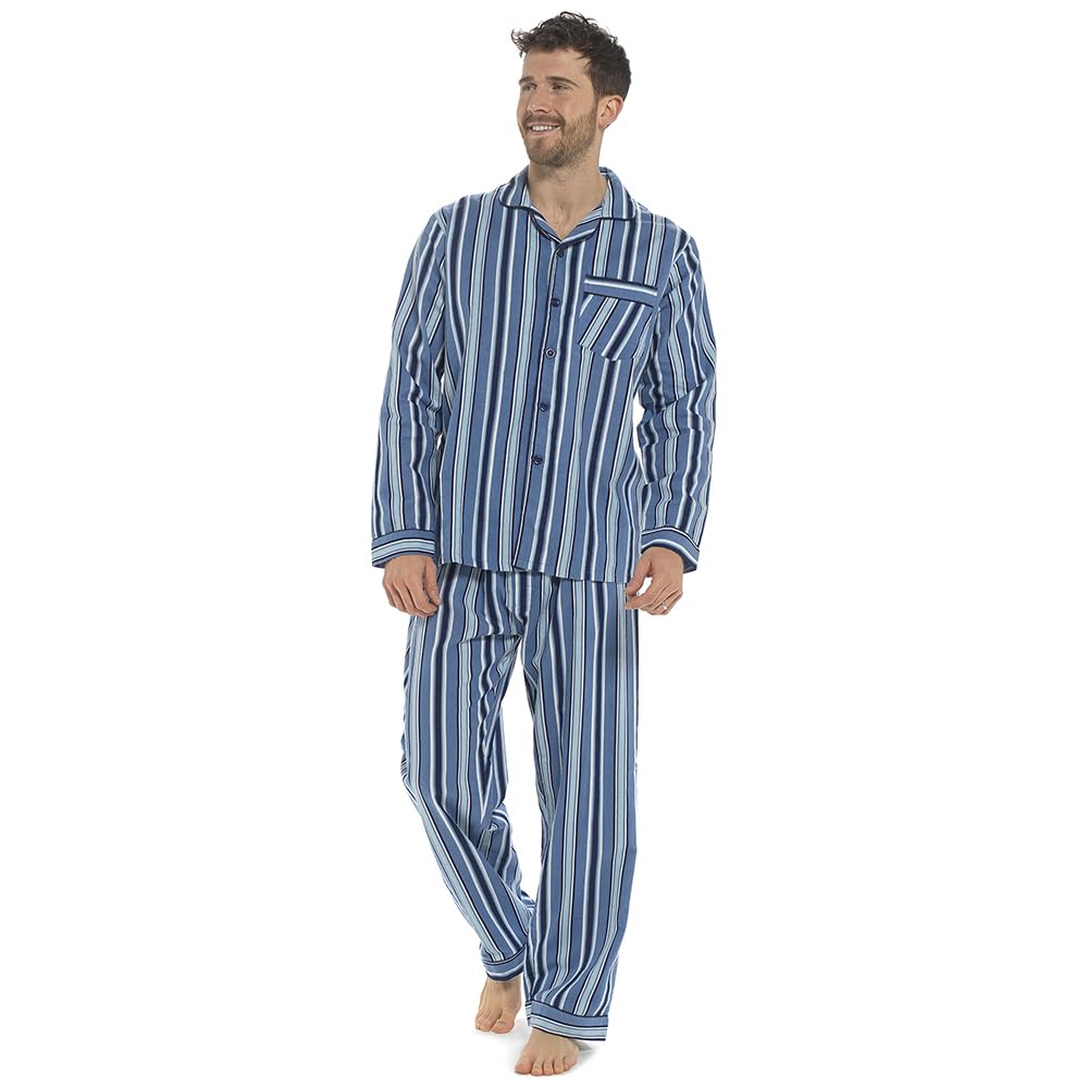 Undercover Men's Navy/Blue Stripe Brushed Cotton Pyjamas Ht020 M