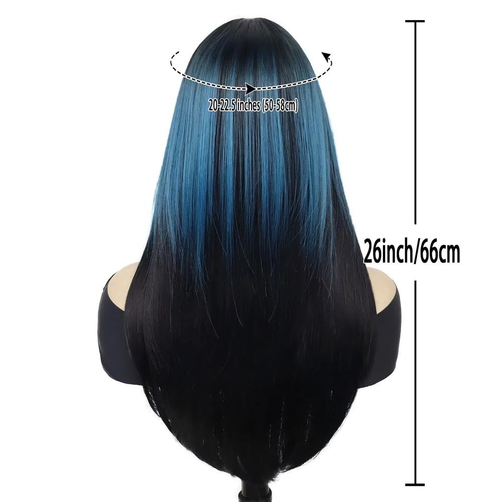 Haarpflege Blau Gemischte Schwarze Lange Gerade Perücke Für Frauen Cosplay Party Perücken(Blue Mixed Black)