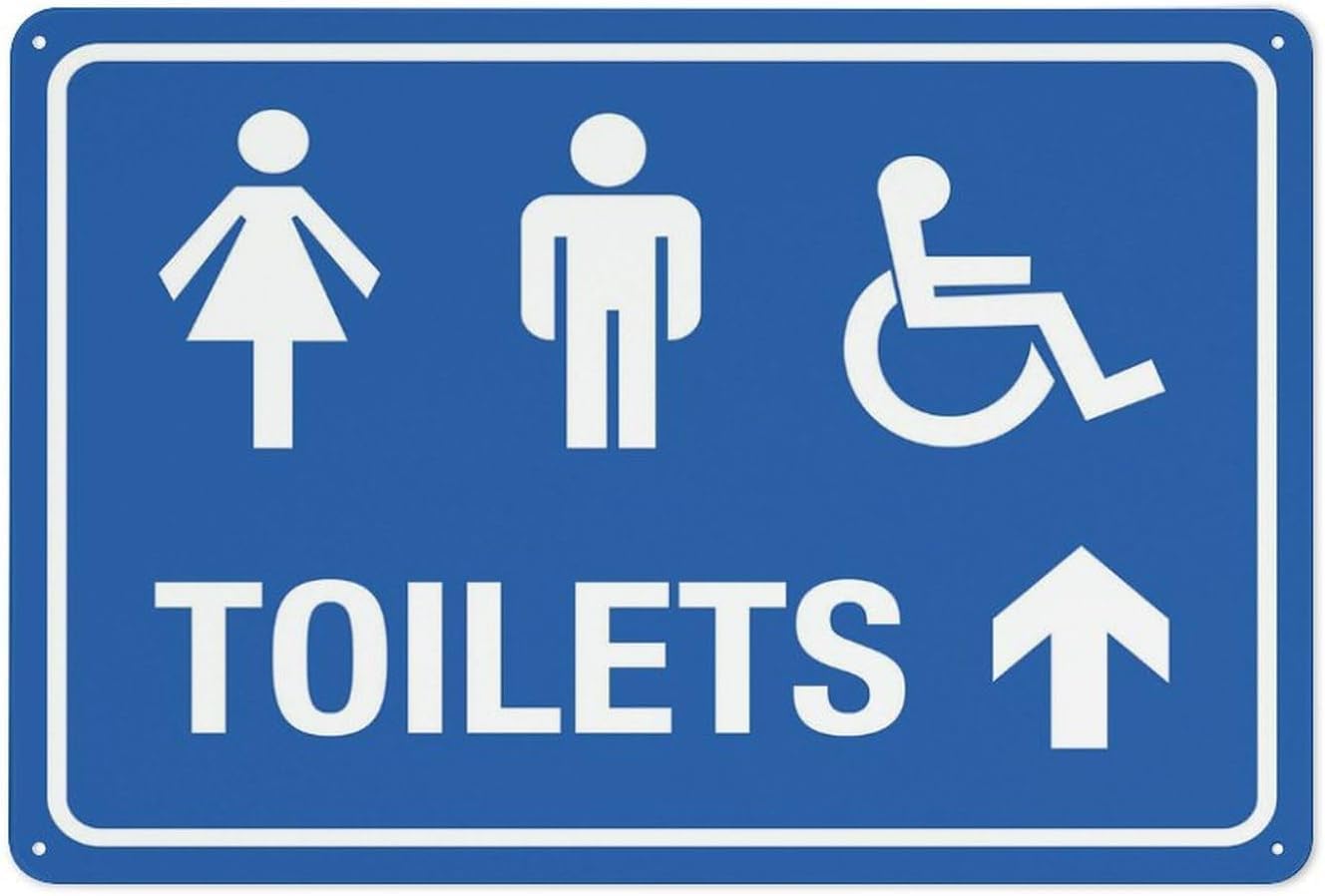 Unisex Disabled Toilet Arrow Up Metal Tin Sign Aluminum Warning Signs For Indoor & Outdoor Yard Lawn Sign Home Decor 8x12 inch